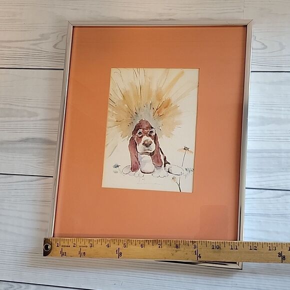 Bassett hound original watercolor by Carol Portrait size framed 11X14.5 - Picture 7 of 8